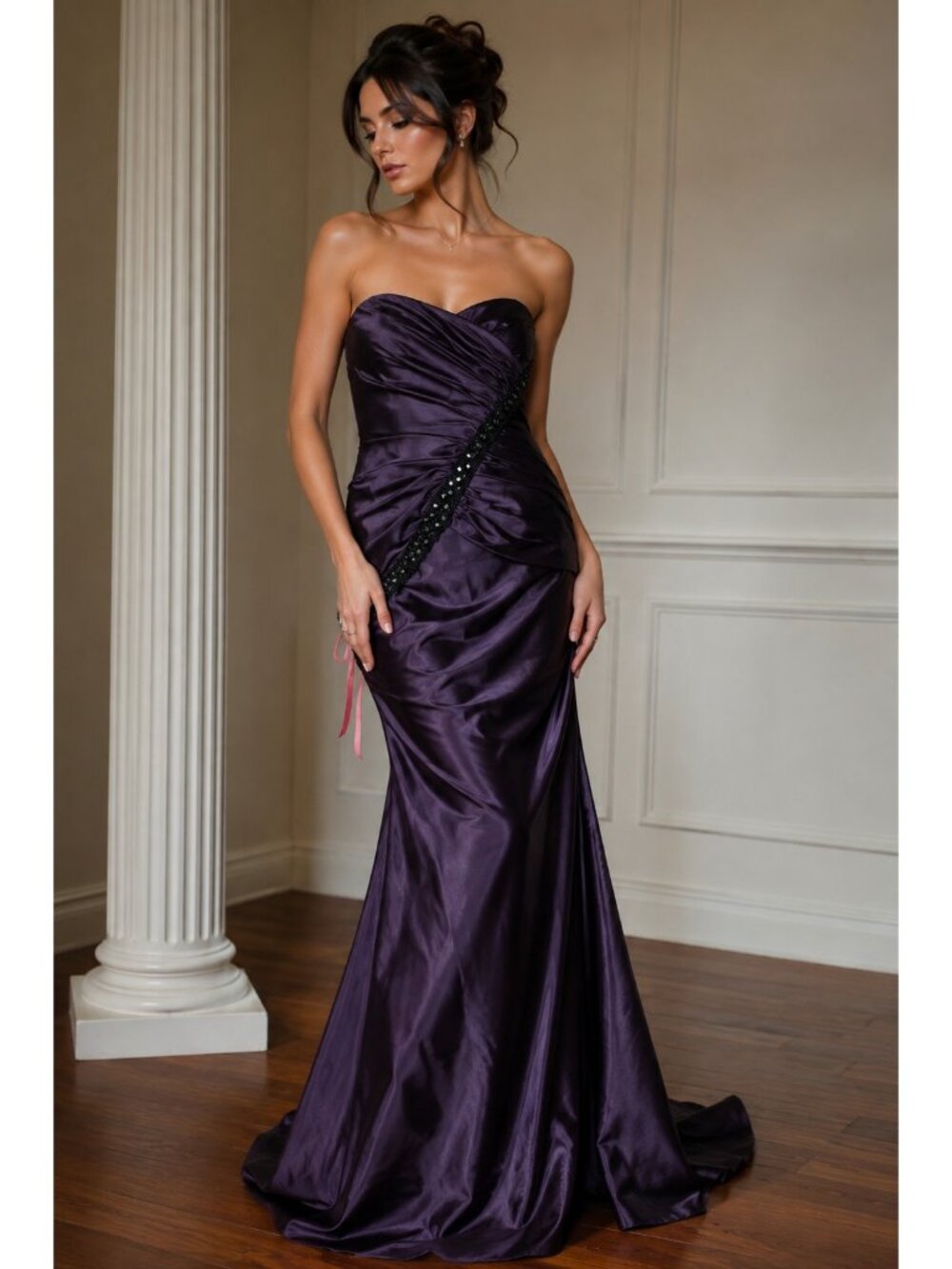 Flirt by Maggie Sottero Purple Beaded Strapless Formal Prom Gown Dress Size 8